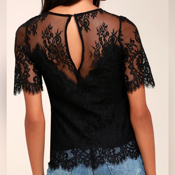 Lulus Sheer Black Lace Top - Size Small - Picture 2 of 9